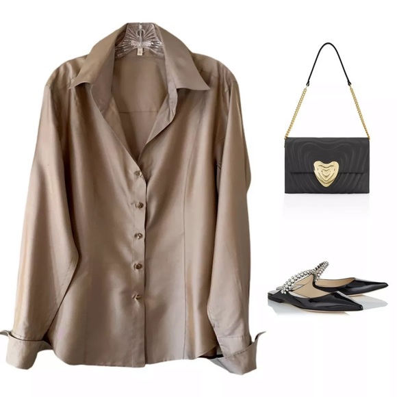 ESCADA SILK GOLD BUTTON DOWN SHIRT GER 42 / US 12